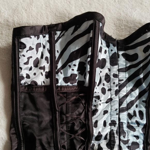 Y2K Vintage Blue Black Satin Strappy Spotted Animal Print Coset - Picture 13 of 17